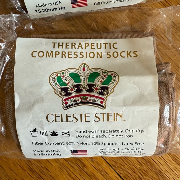 3 pr Celeste Stein Theraputic Compression Socks. Nude 2x 8-15mmHg 1x 15-20mm HG - Picture 2 of 4